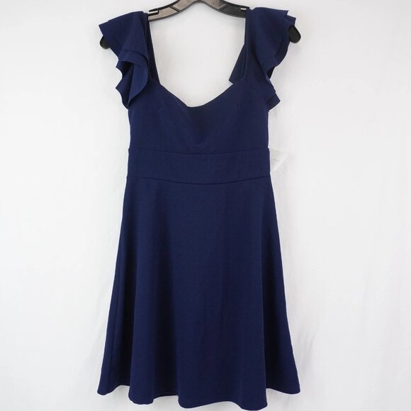 Altar'd State Maia Mini Dress Navy Solid Color Flirty Fit and Flare zip up dress - Picture 2 of 7